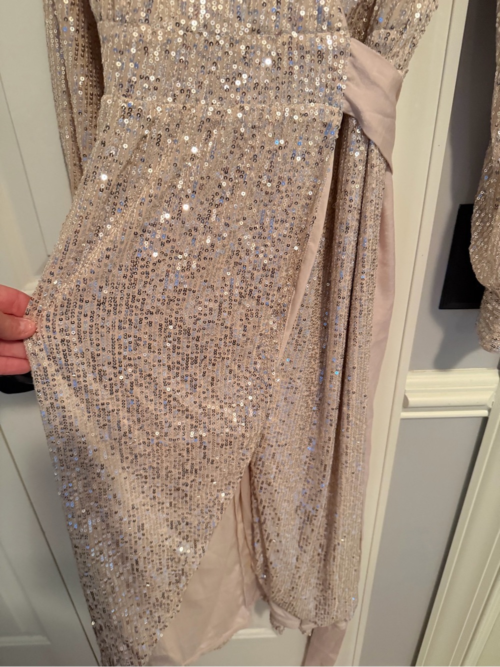 LC Lauren Conrad Champagne Sequin Wrap Maxi Dress - Picture 8 of 10